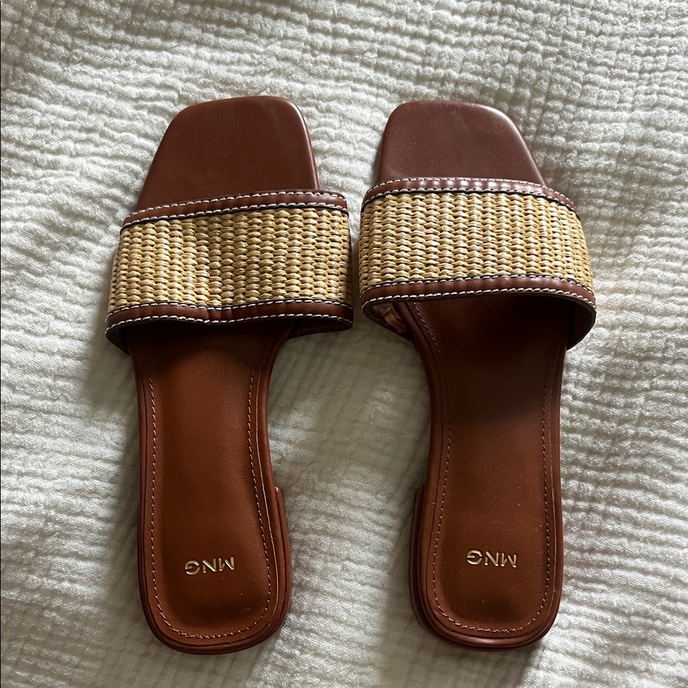 Mango Woven Brown and Tan Slide Sandals